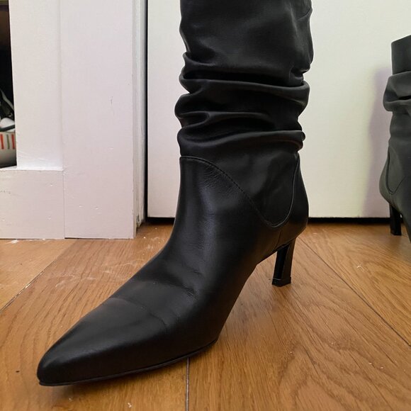 Stuart Weitzman Black Leather Ankle Boots with Heel Size 6 - Picture 4 of 16